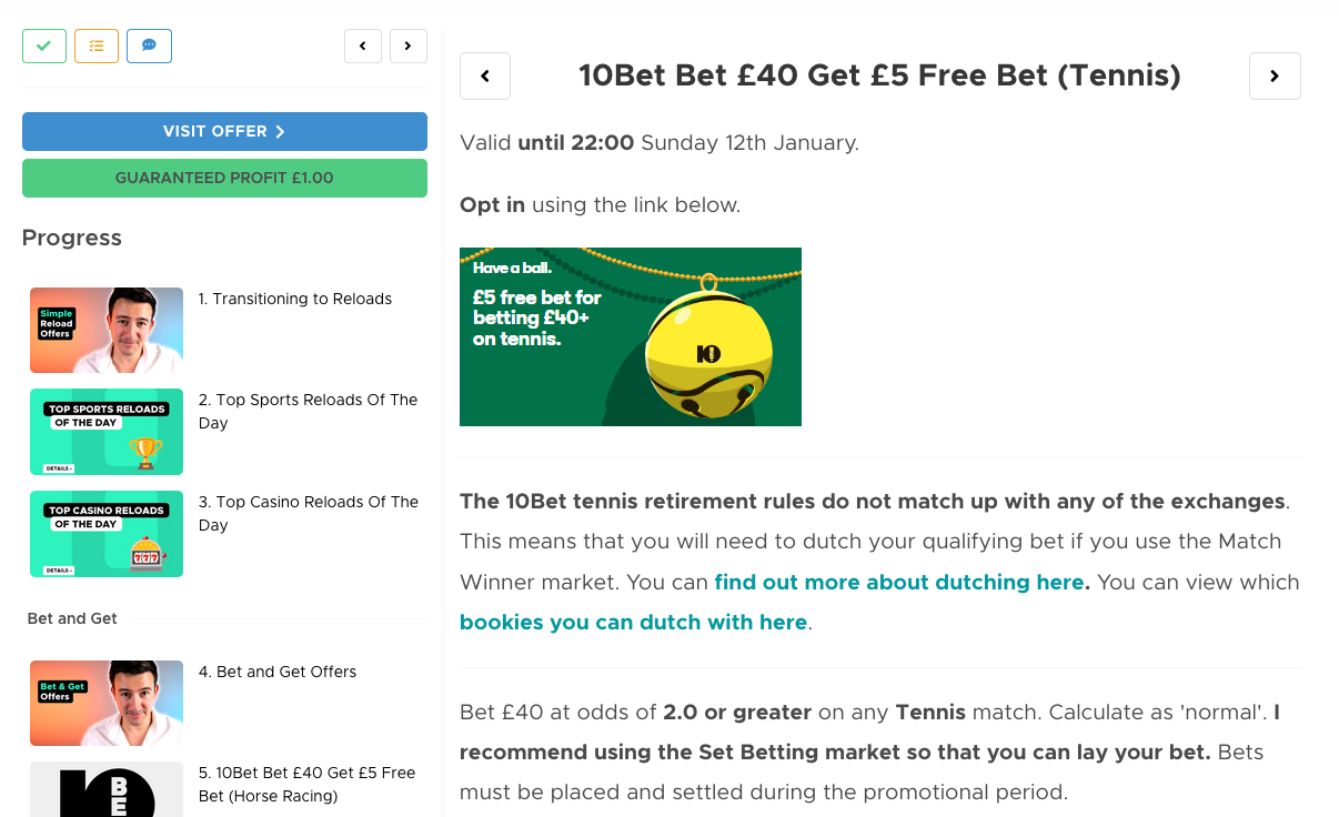 Screenshot of Outplayed 10Bet Tennis Offer